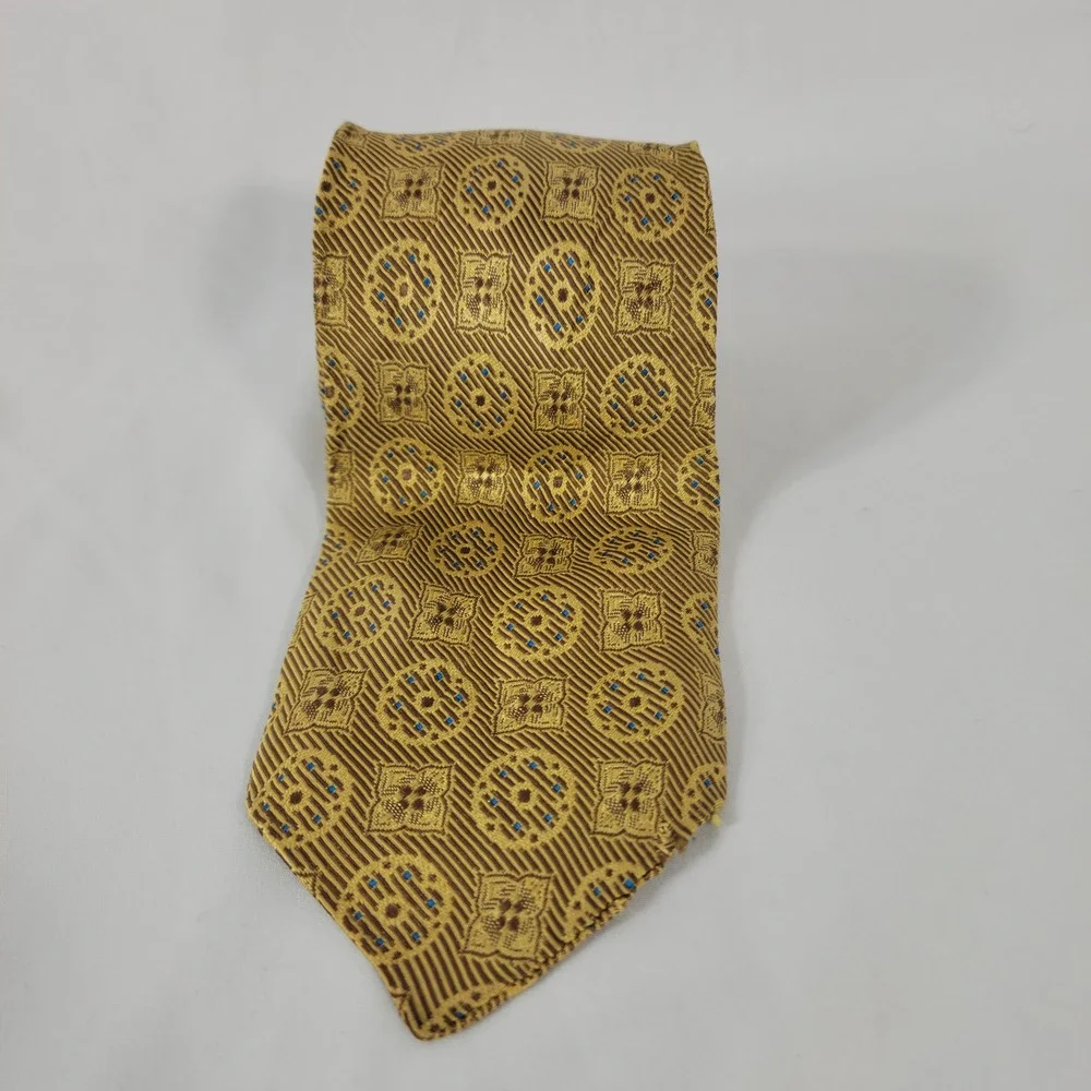 Vintage Regal Necktie Gold Blue Geometric Medallion Woven Formal Hoco Dapper